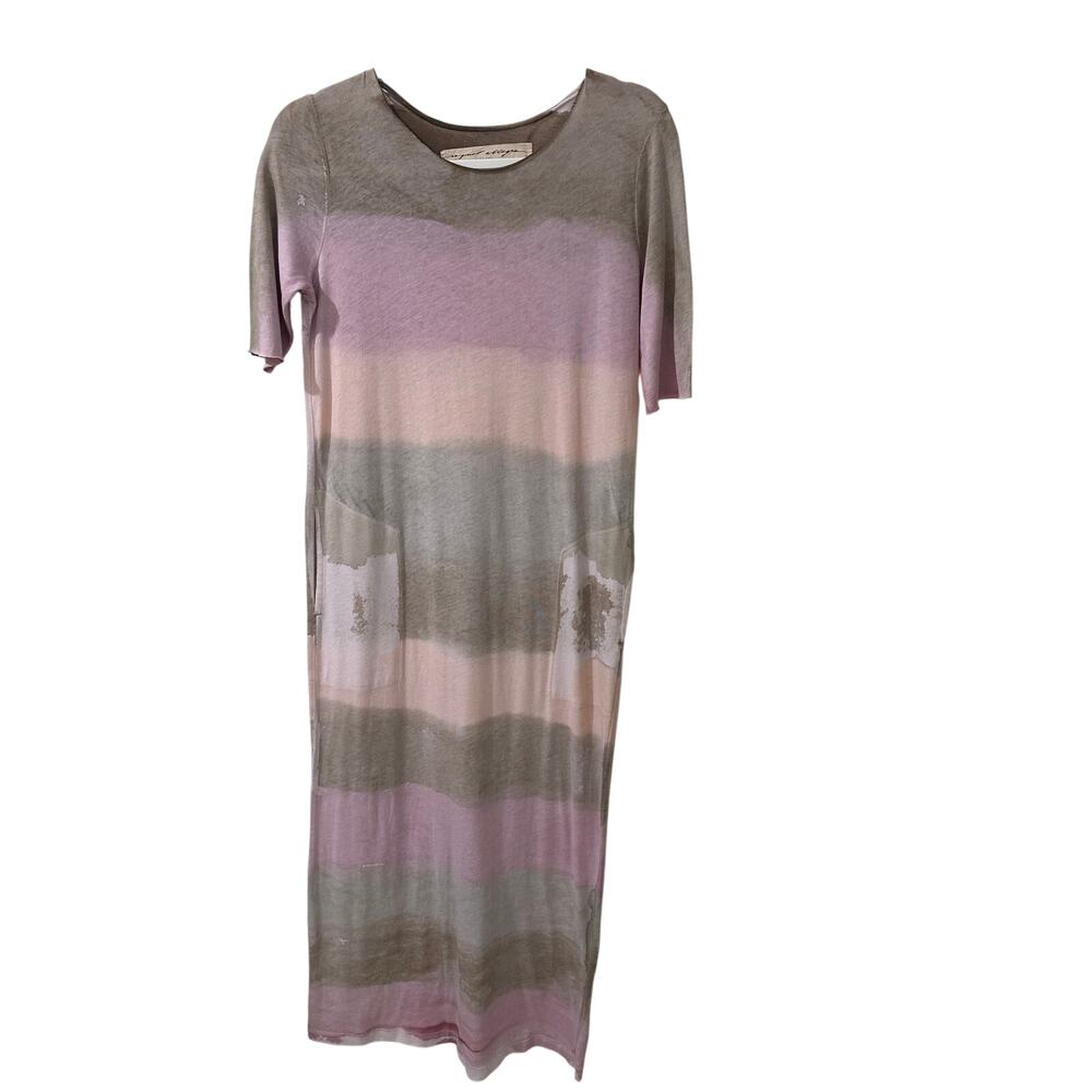 Raquel Allegra Hand Dyed Striped Midi Dress Tie Dye Lagenlook Size 2 | Large